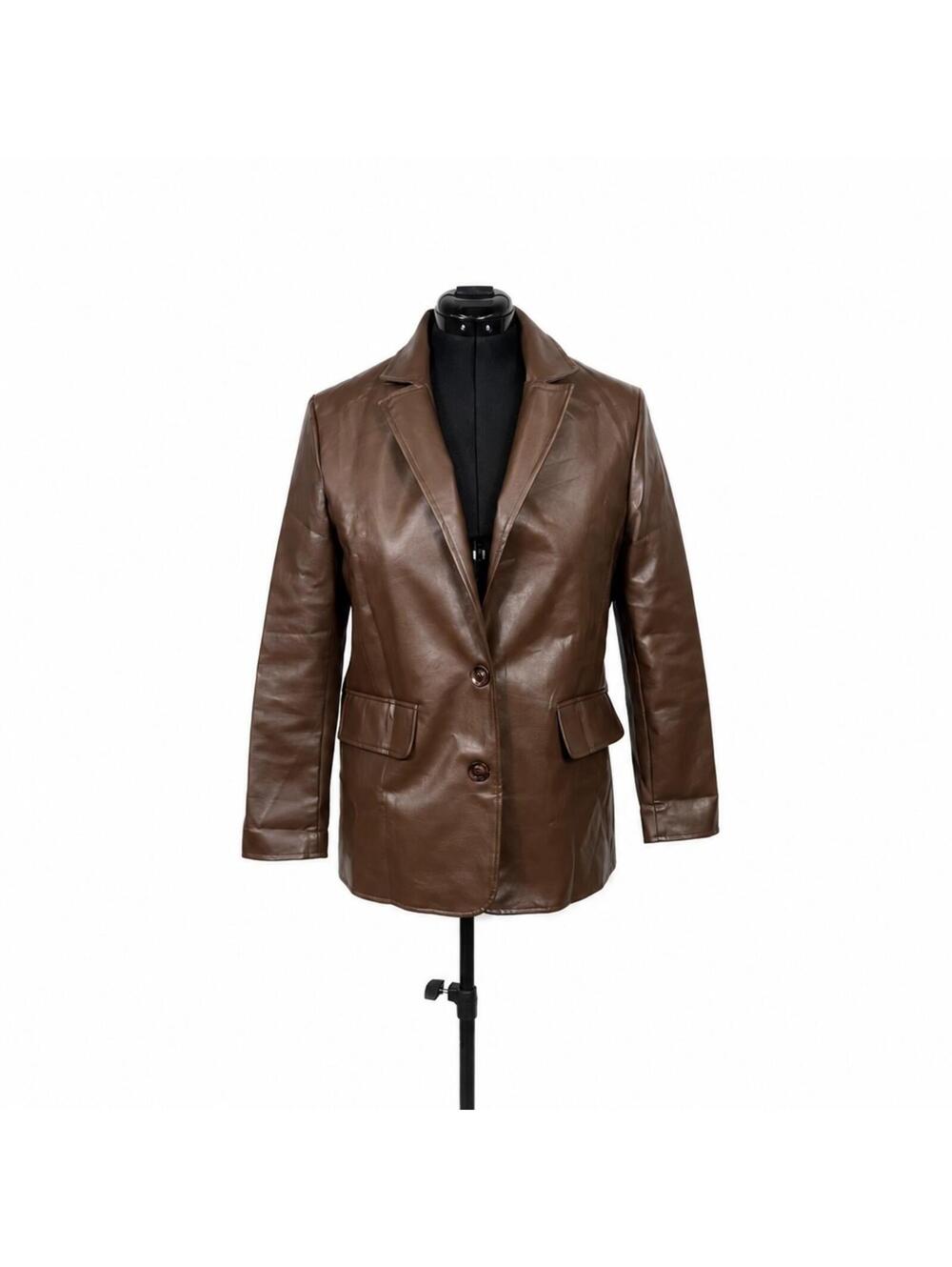 Automet Brown Faux Leather Blazer Jacket (M)
